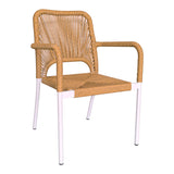 Set de 7 buc masa si scaune de gradina Nares-Norture B aluminiu alb si placaj, Natural, 180x90x72 cm