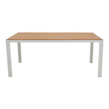 Set de 7 buc masa si scaune de gradina Nares-Raven B aluminiu alb si placaj, Natural, 180x90x72 cm