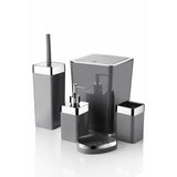 Set de baie Feride, Dozator de sapun, Perie, Suport de periuta de dinti, Sapuniera, Coș de Gunoi, 34x13x9 cm - Gri