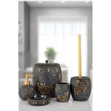 Set de Baie Lux Elvin, Dozator de sapun, Perie, Suport de periuta de dinti, Sapuniera, Coș de Gunoi, Gri, 12x12x3 cm
