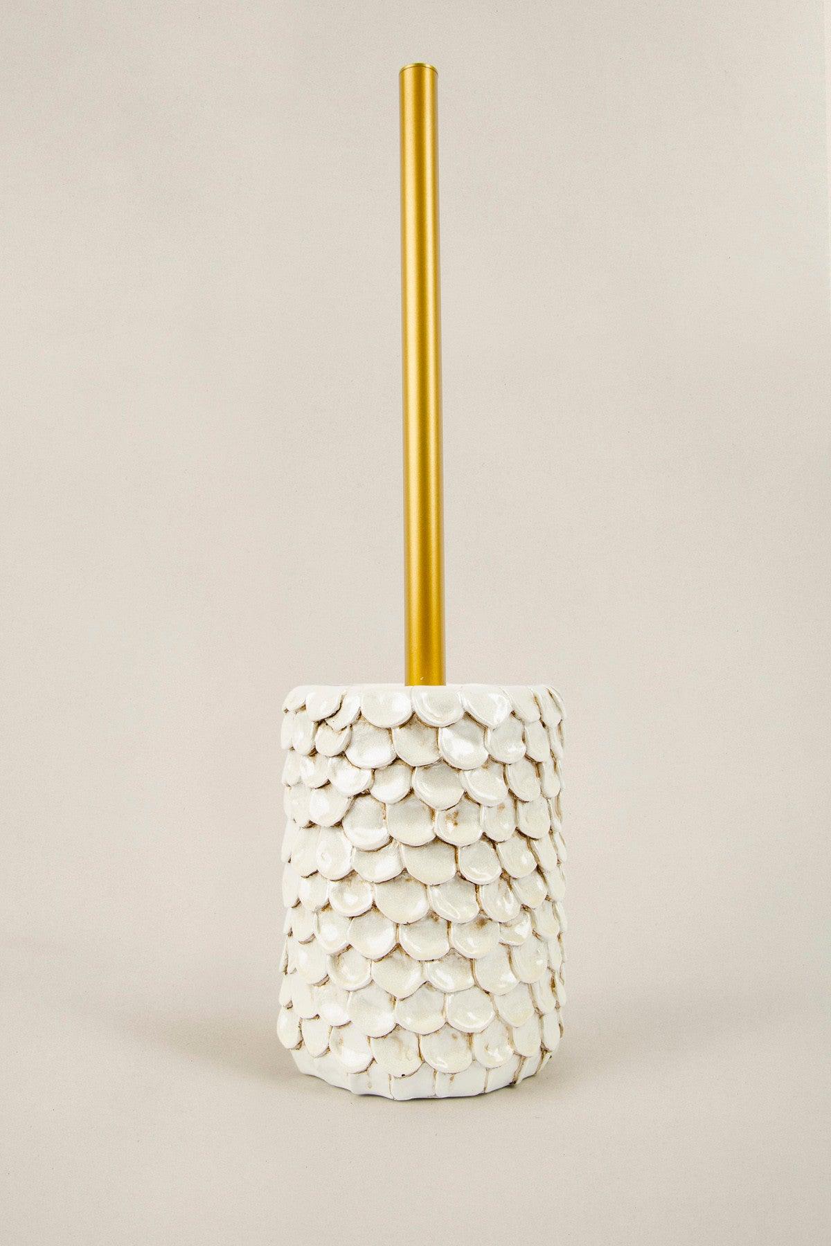 Set de Baie Lux Lindy, Dozator de sapun, Perie, Suport de periuta de dinti, Sapuniera, Coș de Gunoi, Crem, 20.5x20.5x23 cm