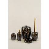 Set de Baie Lux Lioni, Dozator de sapun, Perie, Suport de periuta de dinti, Sapuniera, Coș de Gunoi, Maro, 27x30x27 cm