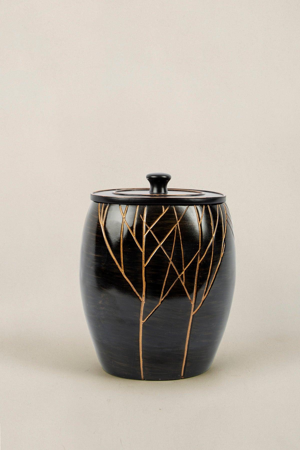 Set de Baie Lux Lioni, Dozator de sapun, Perie, Suport de periuta de dinti, Sapuniera, Coș de Gunoi, Maro, 27x30x27 cm