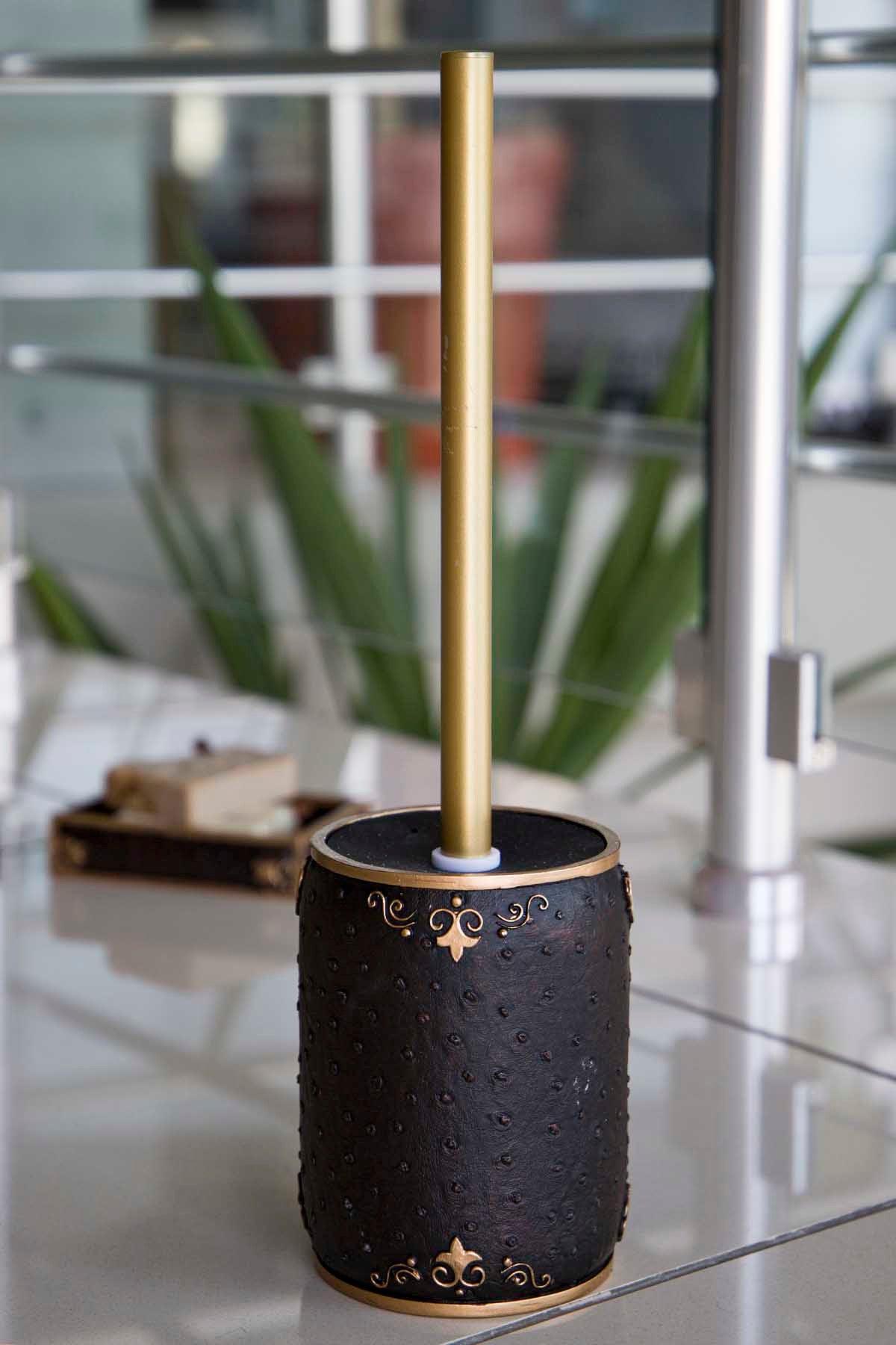 Set de Baie Lux Luxton, Dozator de sapun, Perie, Suport de periuta de dinti, Sapuniera, Negru, 8x81x10 cm