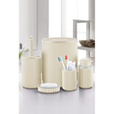 Set de baie Mert, Dozator de sapun, Perie, Suport de periuta de dinti, Sapuniera, Coș de Gunoi, 34x13x9 cm - Crem