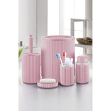Set de baie Mert, Dozator de sapun, Perie, Suport de periuta de dinti, Sapuniera, Coș de Gunoi, 34x13x9 cm - Roz