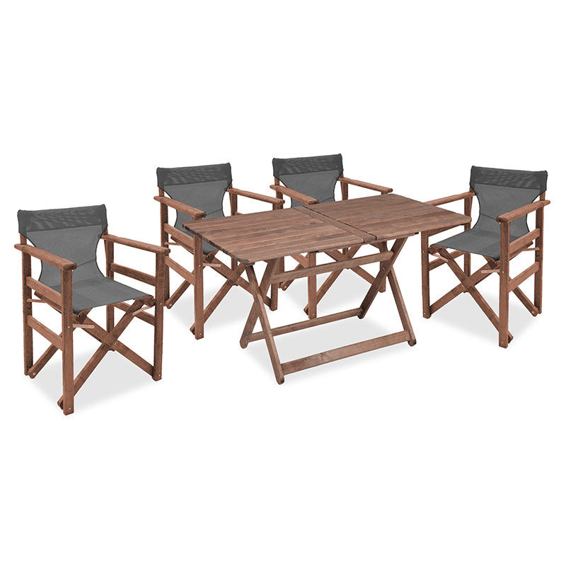 Set de cina Retto 5 piese din lemn de fag masiv, nuc-inchis Gri-inchis, 120x75x71 cm - Set de cina Retto 5 piese din lemn de fag masiv, nuc-inchis Gri-inchis, 120x75x71 cm