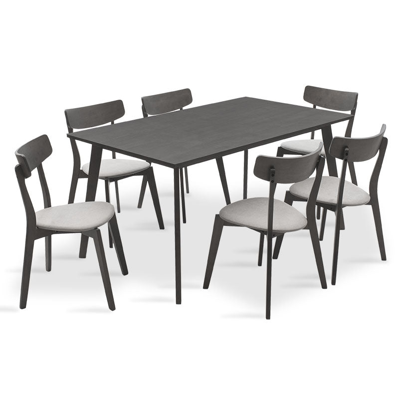 Set de sufragerie Benson - Toto 7 piese, Gri - Nuc, 150x90x75 cm - Set de sufragerie Benson - Toto 7 piese, Gri - Nuc, 150x90x75 cm