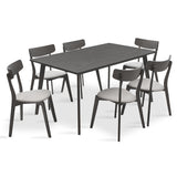 Set de sufragerie Benson - Toto 7 piese, Gri - Nuc, 150x90x75 cm - Set de sufragerie Benson - Toto 7 piese, Gri - Nuc, 150x90x75 cm