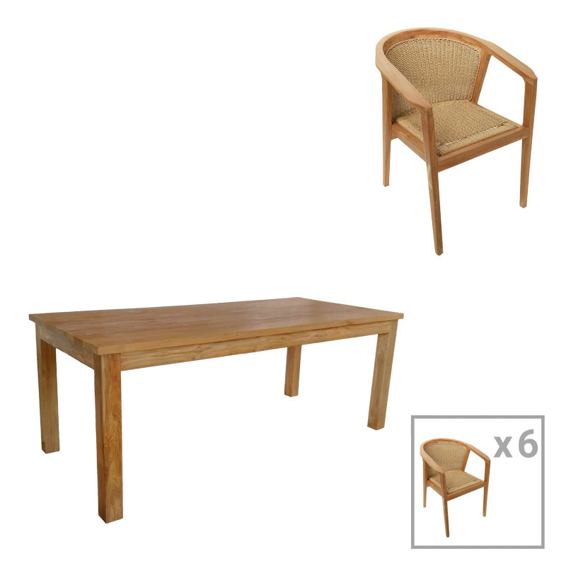 Set de sufragerie Granny-Wooly 7 piese, Natural, 220x90x75 cm