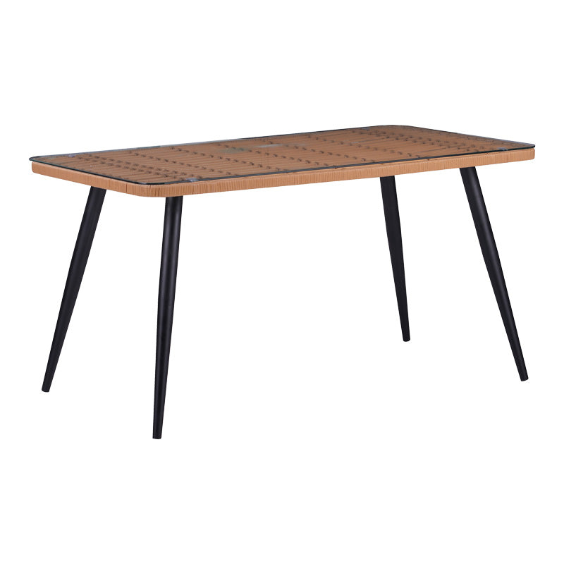 Set de sufragerie Naoki-Tanish 5 bucati din ratan de sticla PE, Natural cu picioare negre, 140x80x78 cm