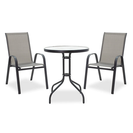 Set de sufragerie pentru gradina 3 buc Calan-Watson metal negru-textilene, negru, D60x70 cm