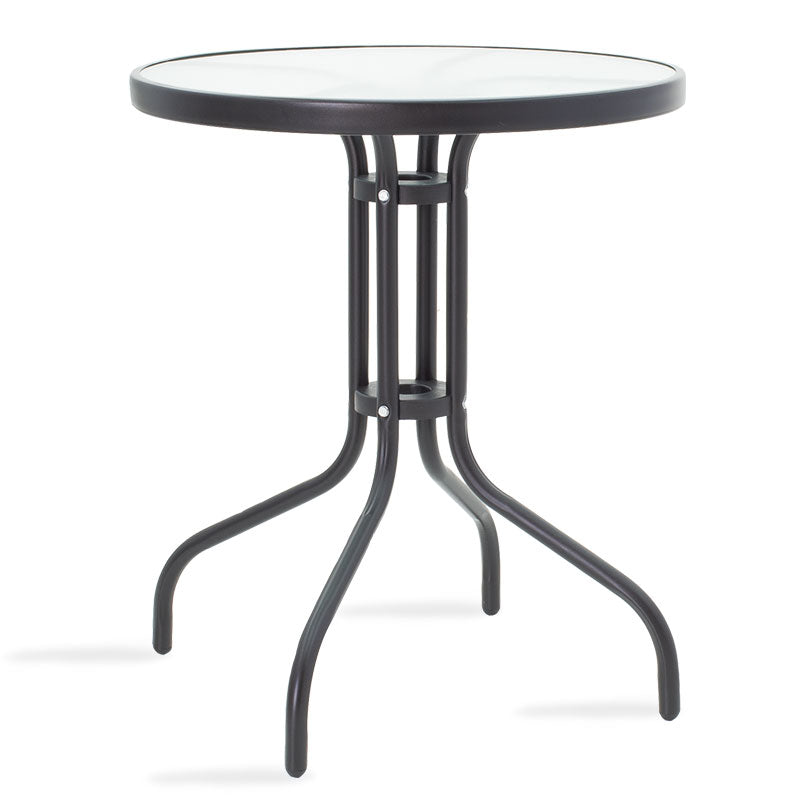Set de sufragerie pentru gradina 3 buc Calan-Watson metal negru-textilene, negru, D60x70 cm