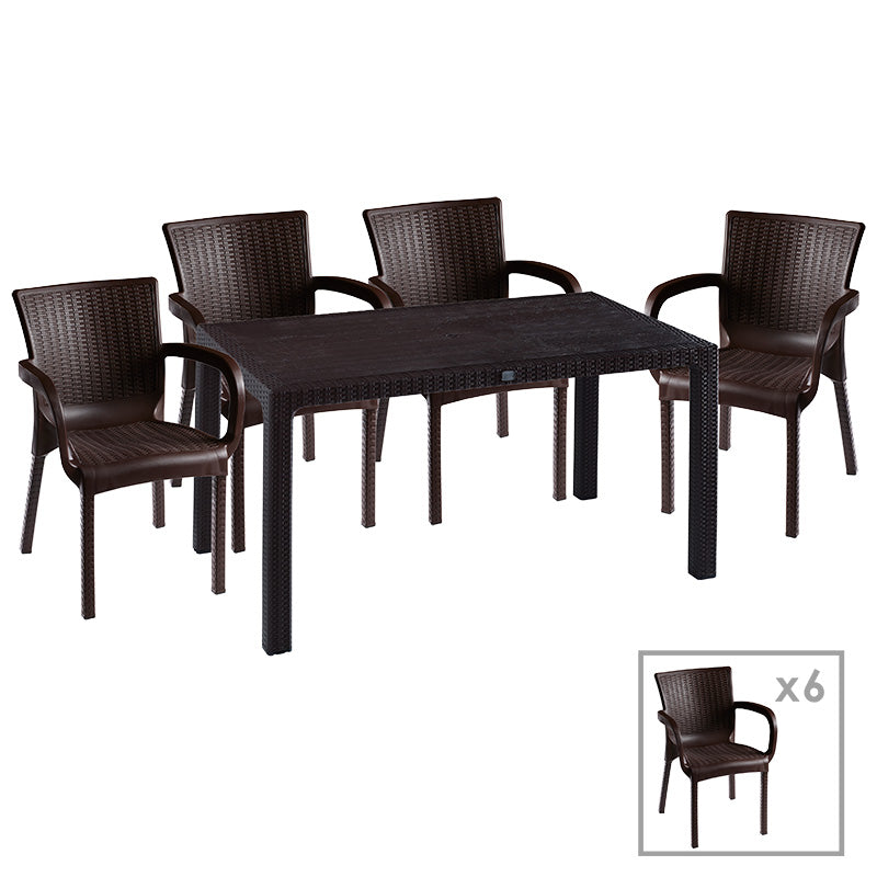 Set de gradina masa si scaune Explore-Festive set 7piese, maro, 150x90x73 cm