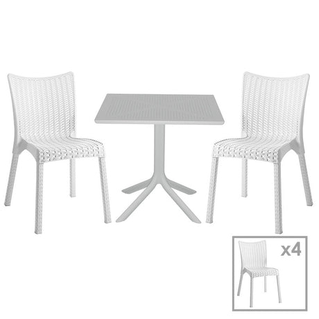 Set de gradina masa si scaune Groovy-Confident set 5 piese, alb, 80x80x74 cm