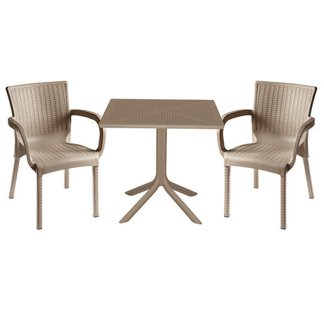 Set de gradina masa si scaune Groovy, Festive set 3 piese, cappuccino, 80x80x74 cm