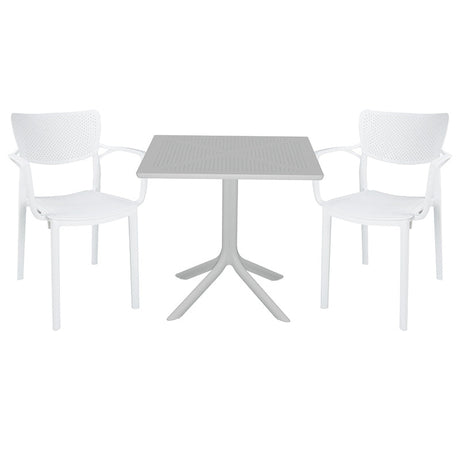 Set de gradina masa si scaune Groovy-Fontline set 3 piese, alb, 80x80x74 cm