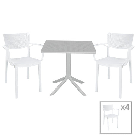 Set de gradina masa si scaune Groovy-Fontline set 5 piese, alb, 80x80x74 cm