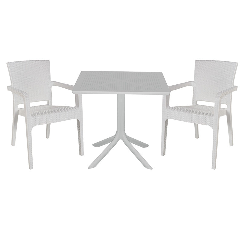 Set de gradina masa si scaune Groovy-Halcyon set 3 piese, alb, 80x80x74 cm
