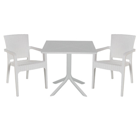 Set de gradina masa si scaune Groovy-Halcyon set 3 piese, alb, 80x80x74 cm