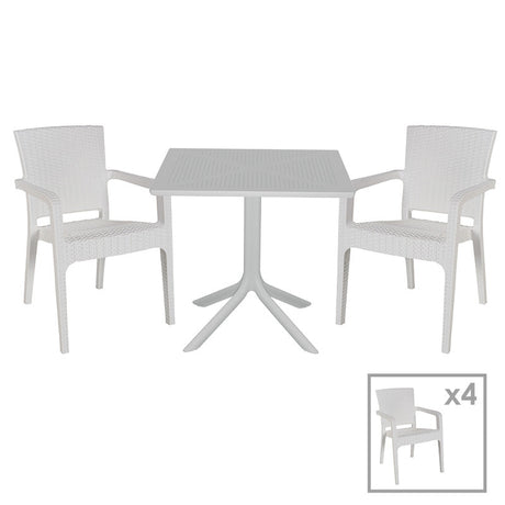 Set de gradina masa si scaune Groovy-Halcyon set 5 piese, alb, 80x80x74 cm