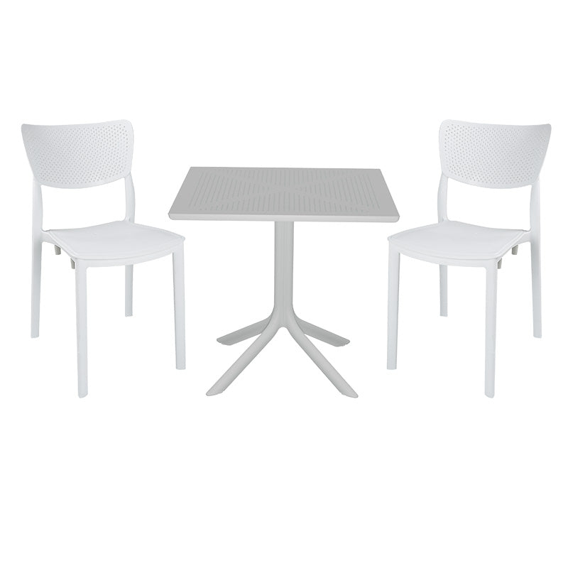 Set de gradina masa si scaune Groovy-Ignite set 3 piese, alb, 80x80x74 cm