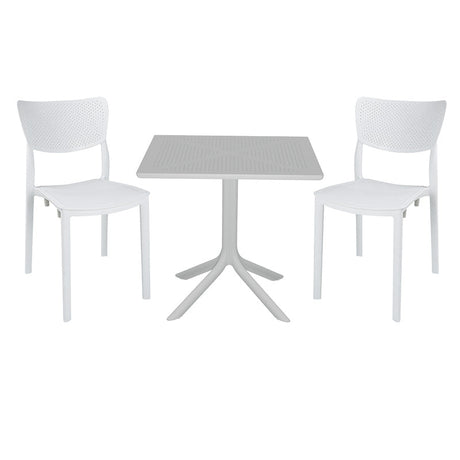 Set de gradina masa si scaune Groovy-Ignite set 3 piese, alb, 80x80x74 cm