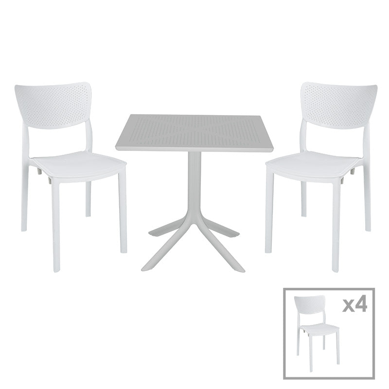 Set de gradina masa si scaune Groovy-Ignite set 5 piese, alb, 80x80x74 cm