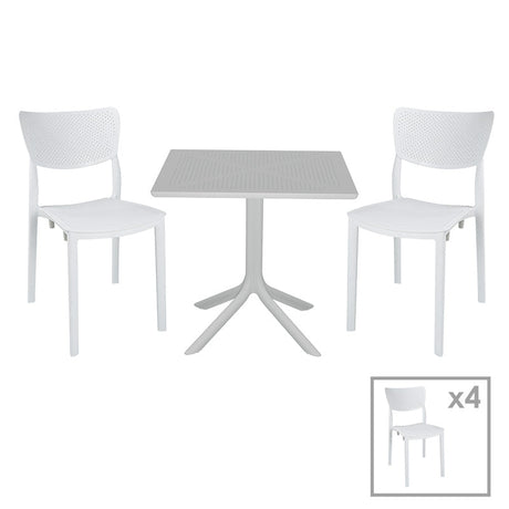 Set de gradina masa si scaune Groovy-Ignite set 5 piese, alb, 80x80x74 cm