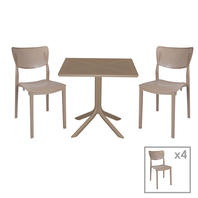 Set de gradina masa si scaune Groovy, Ignite set 5 piese, cappuccino, 80x80x74 cm