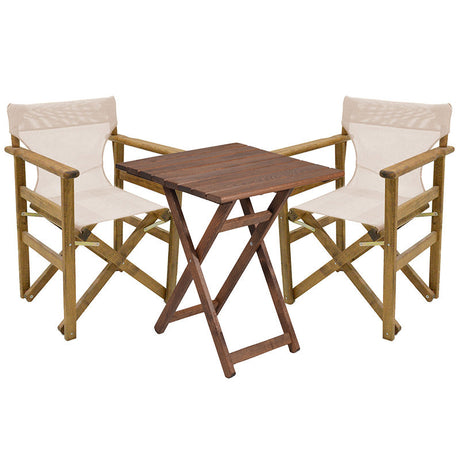 Set de gradina masa si scaune Retto 3 bucati din lemn masiv de fag nuc, PVC, bej, 60x60x71 cm