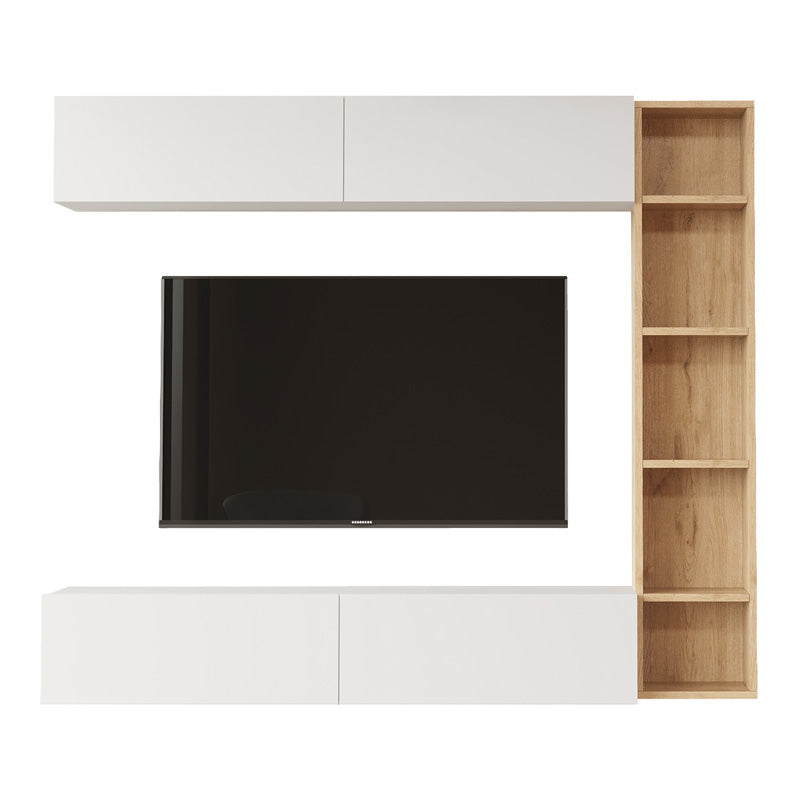Set de living Compo montat pe perete, alb-Natural, 169x26x144 cm