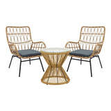 Set de living Naoki-Mabil de 3 piese din ratan Natural si metal, negru, 50x50 cm