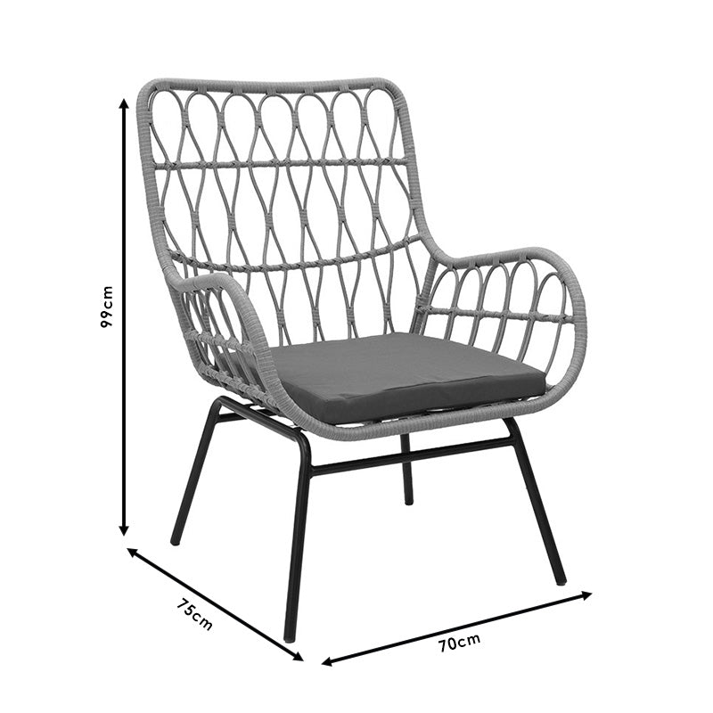 Set de living Naoki-Mabil de 3 piese din ratan Natural si metal, negru, 50x50 cm
