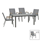 Set de Masa Azelie-Kliton 7 piese din tesatura antracit-aluminiu, antracit, 77x55x94 cm