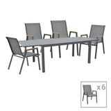 Set de Masa Azelie-Lafla 7 piese, din tesatura antracit-aluminiu, antracit, 77x55x94 cm