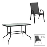 Set de masă cu scaune Valor-Calan, Metal/ Sticlă/ Textilenă, Negru, 110x60x70 cm