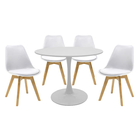 Set de Masa de 5 piese Balou-Gaston nuante, alb-Natural, D100x75 cm