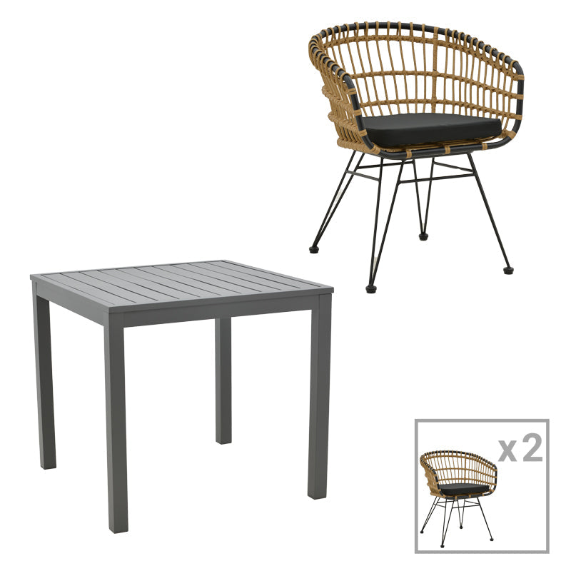 Set de sufragerie Kliton-Naoki 3 piese din aluminiu si metal Antracit la nuante de negru, 80x80x74 cm