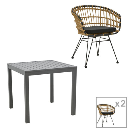 Set de sufragerie Kliton-Naoki 3 piese din aluminiu si metal Antracit la nuante de negru, 80x80x74 cm