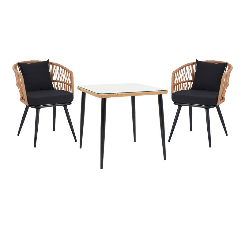 Set de sufragerie Naoki 3 piese metal negru-pe stejar Natural-sticla, 80x80x78 cm