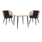 Set de sufragerie Naoki 3 piese metal negru-pe stejar Natural-sticla, 80x80x78 cm