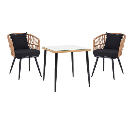 Set de sufragerie Naoki 3 piese metal negru-pe stejar Natural-sticla, 80x80x78 cm