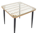 Set de sufragerie Naoki 3 piese metal negru-pe stejar Natural-sticla, 80x80x78 cm