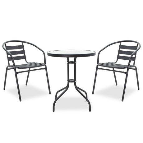 Set de sufragerie Watson-Tade 3 piese metal-negru-sticla, D60x70 cm