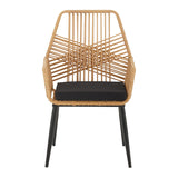 Set de Masa de restaurant Naoki-Tanish din de 7 piese din ratan Natural-metal-negru-sticla, 160x90x78 cm