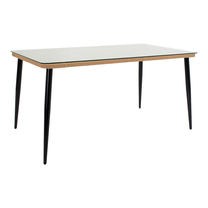 Set de Masa de restaurant Naoki-Tanish din de 7 piese din ratan Natural-metal-negru-sticla, 160x90x78 cm