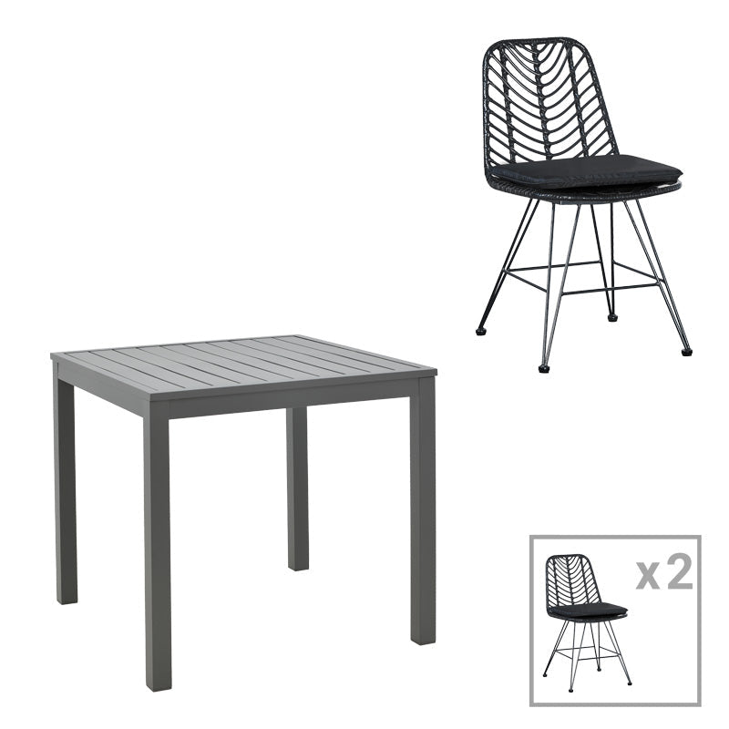Set de sufragerie cu 3 piese Kliton-Naoki, aluminiu & metal, antracit & negru, 80x80x74 cm