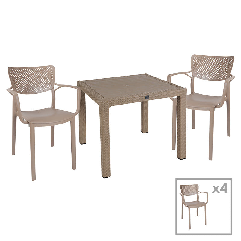 Set de Masa Explore-Fontline 5 piese capucino, Bej, 90x90x74 cm