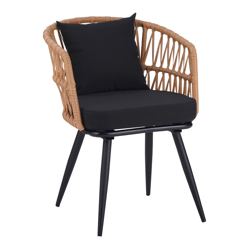 Set de Masa Naoki 5 piese din sticla-PE rattan Natural cu picioare, negre, 140x80x78 cm